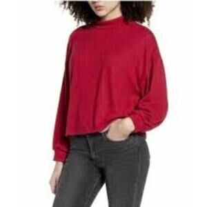 All In Favor Women's Mock Neck Pullover Sweatshirt Persian Red X-Large